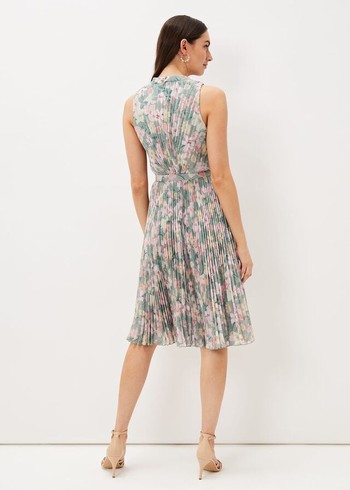 Phase Eight Simara Floral Pleated Dress Olive/Multicolor USA | 9254367-IK